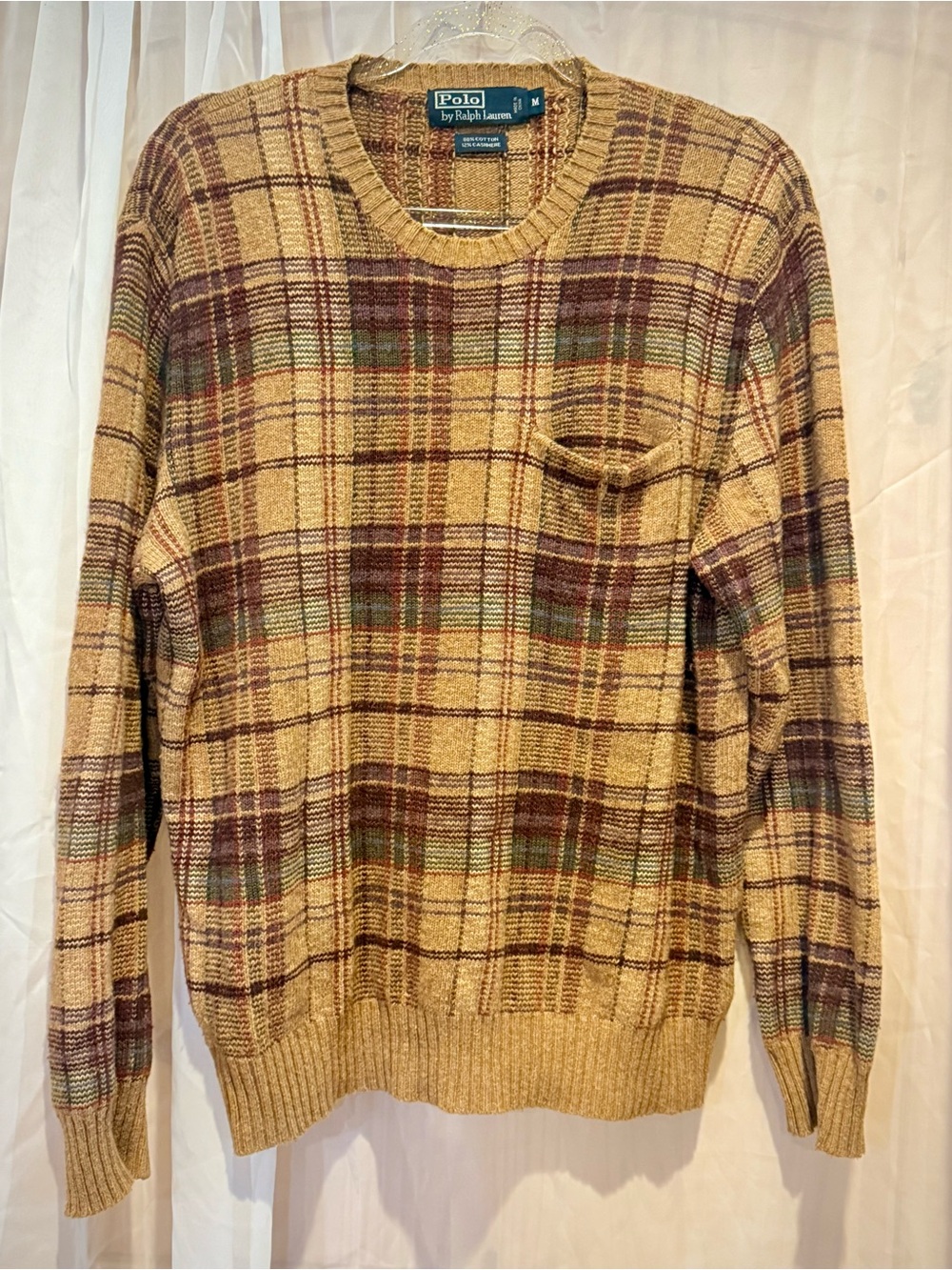 Ralph Lauren Plaid Crewneck Sweater in Mustard, Brown and Olive